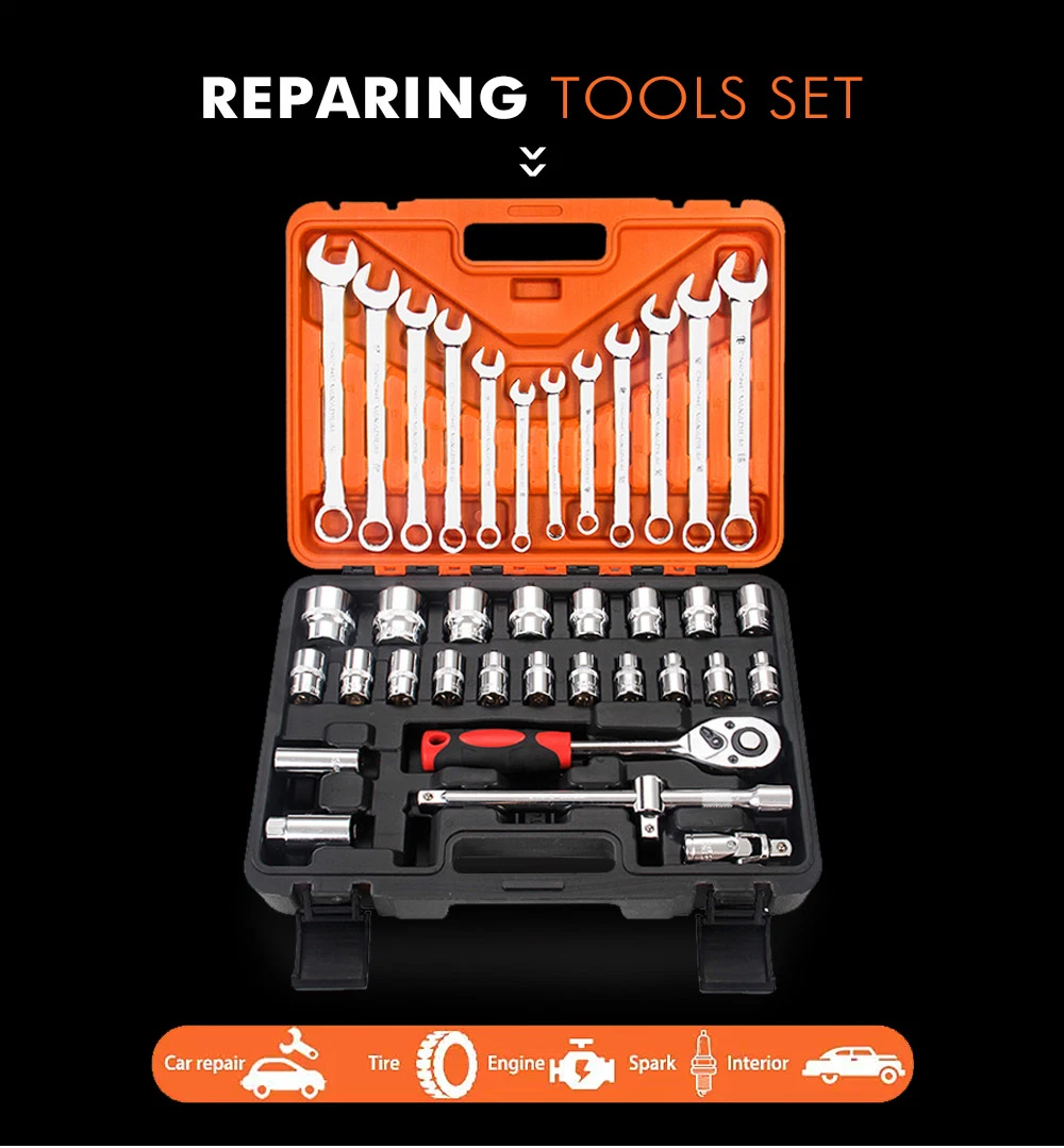 Behappy 37PCS Spanner Set Universal Auto Repair Tools Head Quick-Release Hand Tool